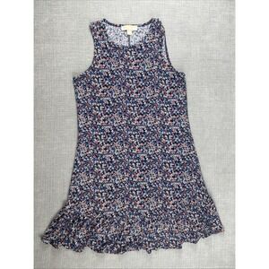 Michael Kors Women's M Floral Blue Stretch Shift Dress Ruffled Hem